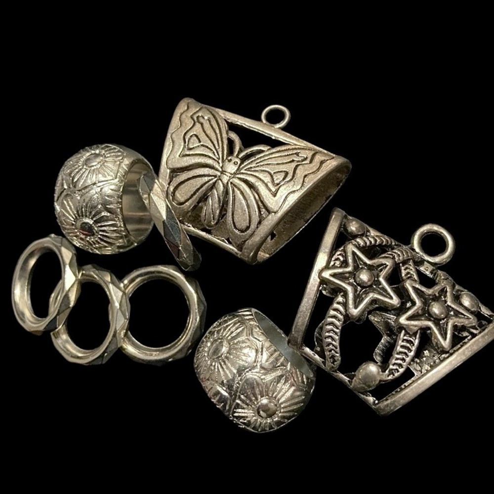 8pc Scarf Slide Bundle Pewter Silver Butterfly Flower Star Bail Pendant Spacer